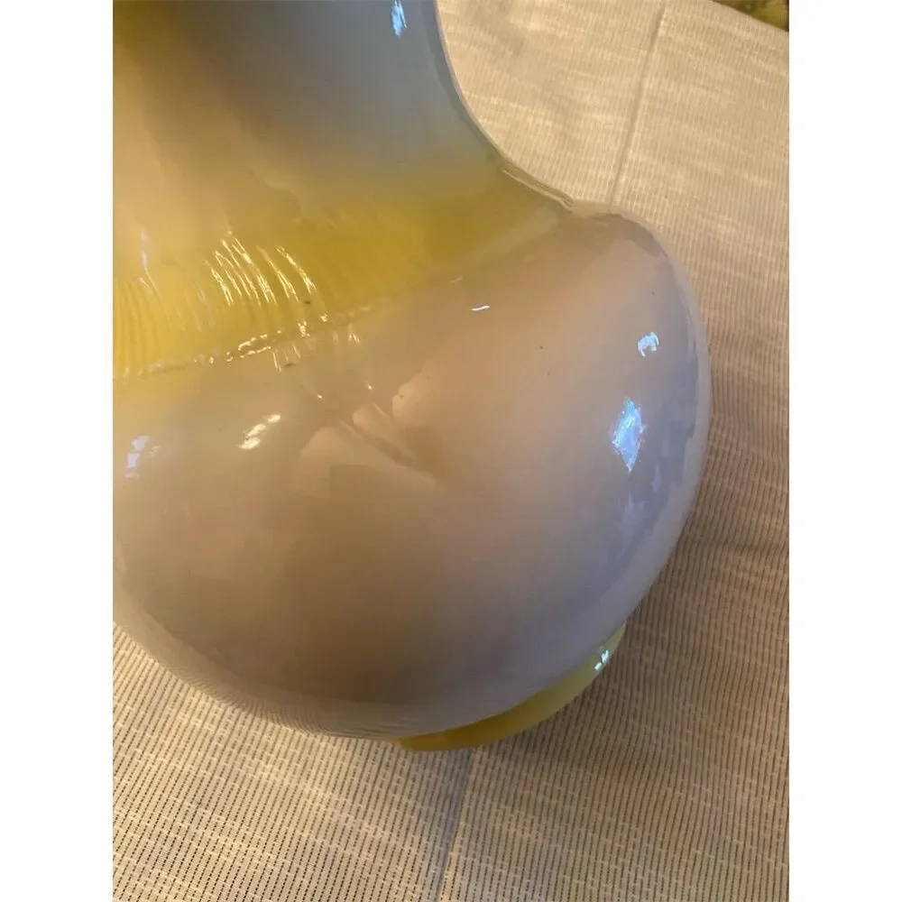 Vintage Yellow Ceramic Vase with Ruffled Top & Stylish Handle
